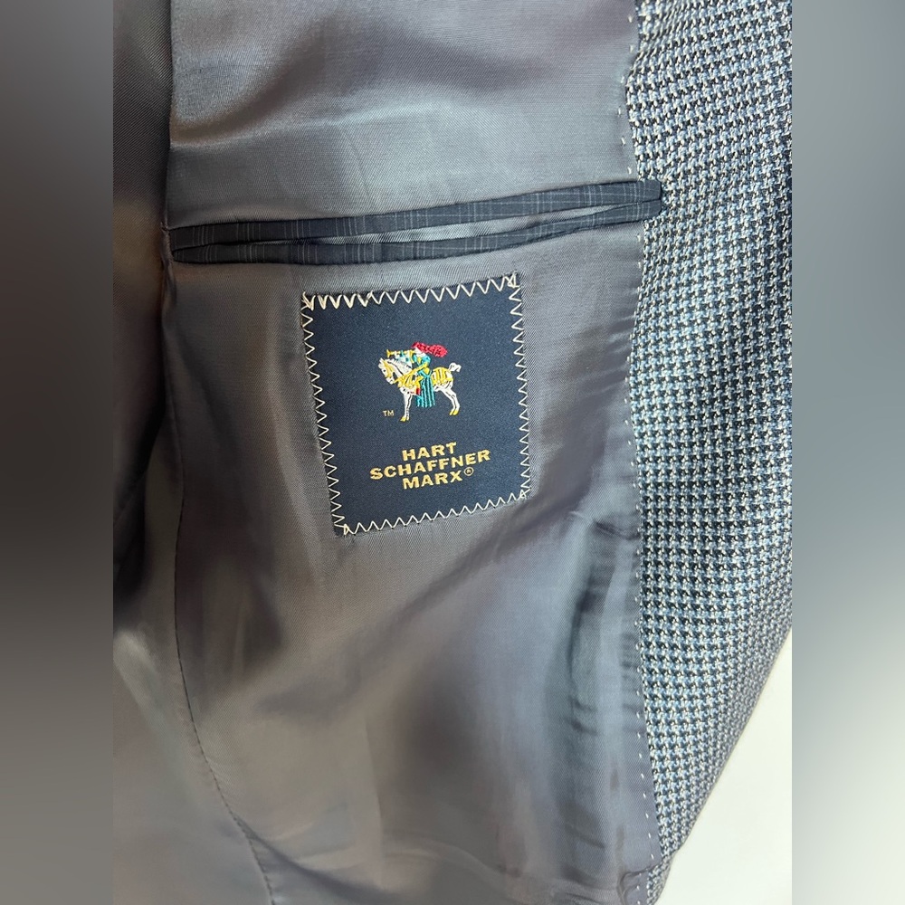 Vtg Hart‎ Schaffner Marx Men’s Blazer 40R – Blue Micro-Houndstooth, Made in USA - Picture 9 of 14